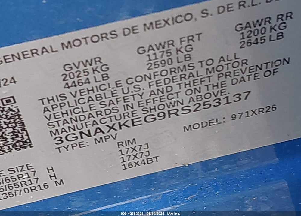 2024 CHEVROLET EQUINOX VIN: 3GNAXKEG9RS253137