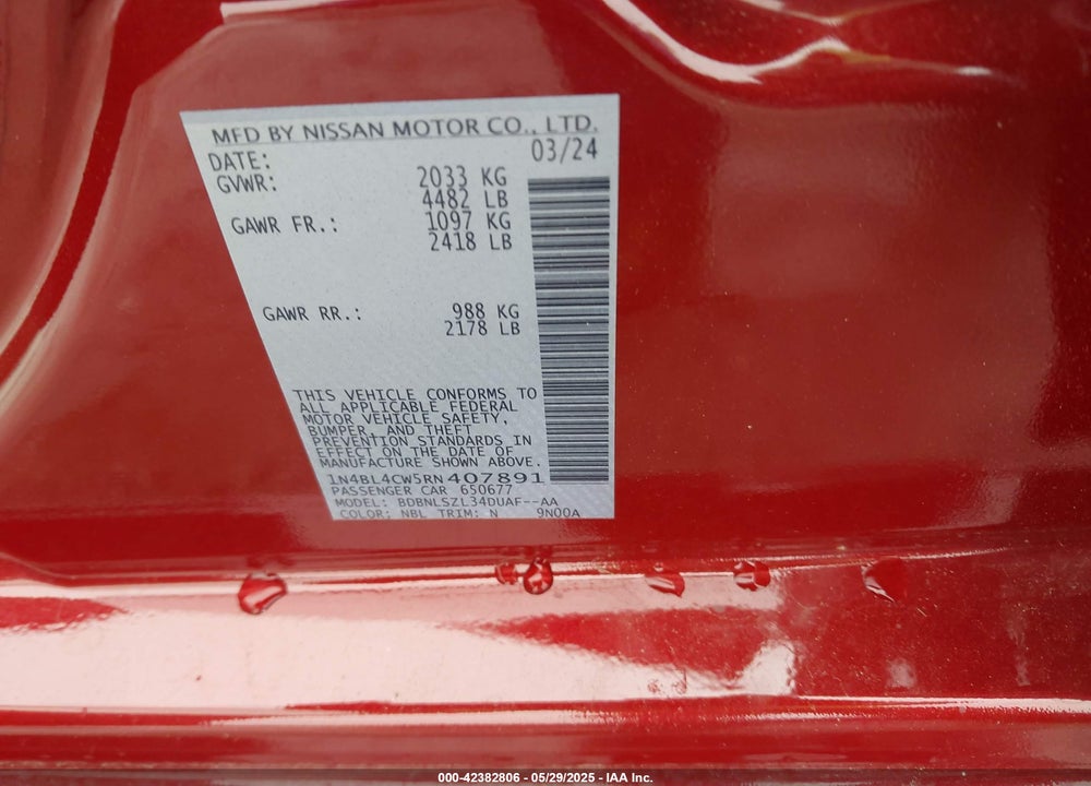 2024 NISSAN ALTIMA VIN: 1N4BL4CW5RN407891