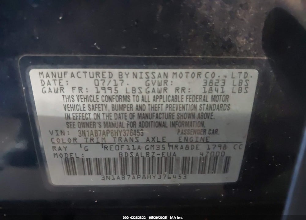 2017 NISSAN SENTRA VIN: 3N1AB7AP8HY376453