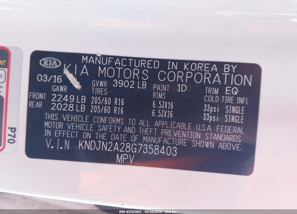 2016 KIA SOUL VIN: KNDJN2A28G7358403