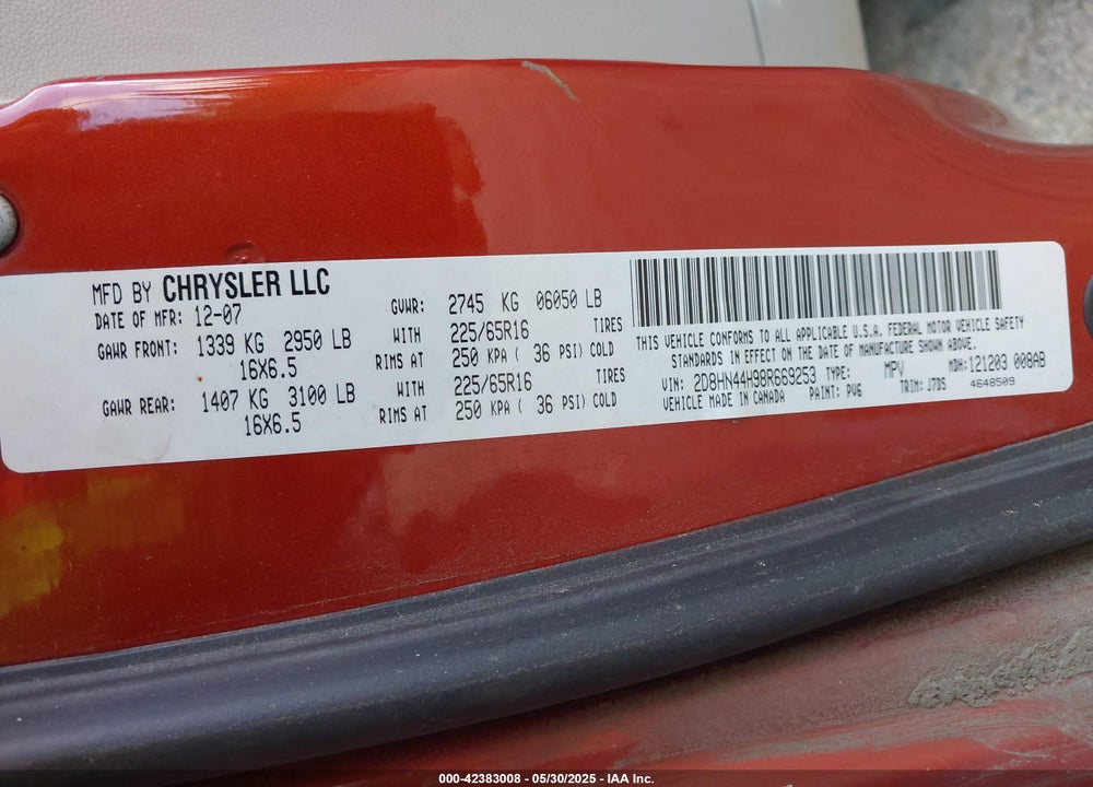 2008 DODGE GRAND CARAVAN SE VIN: 2D8HN44H98R669253