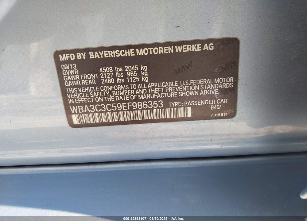 2014 BMW 320I XDRIVE VIN: WBA3C3C59EF986353