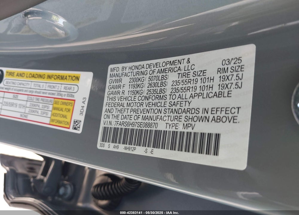 2025 HONDA CR-V VIN: 7FARS6H97SE088870