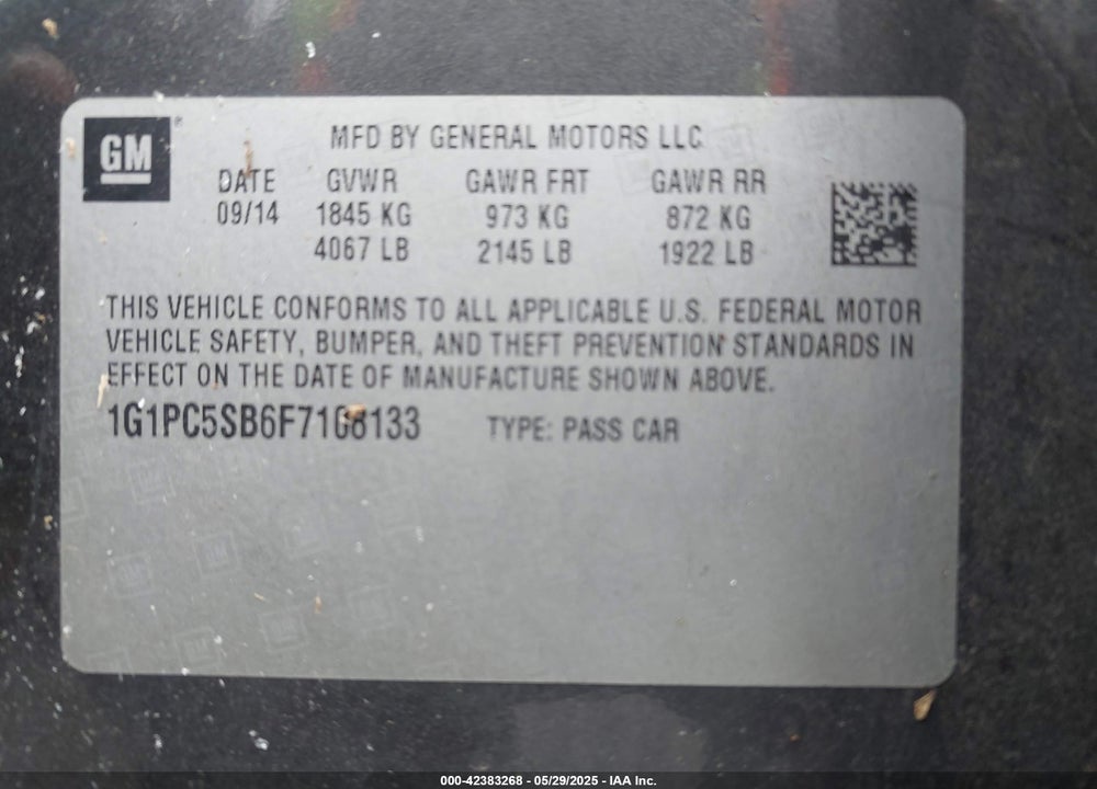 2015 CHEVROLET CRUZE VIN: 1G1PC5SB6F7108133