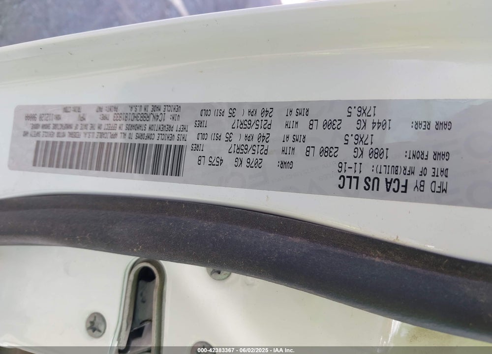 2017 JEEP PATRIOT VIN: 1C4NJRBB3HD181833