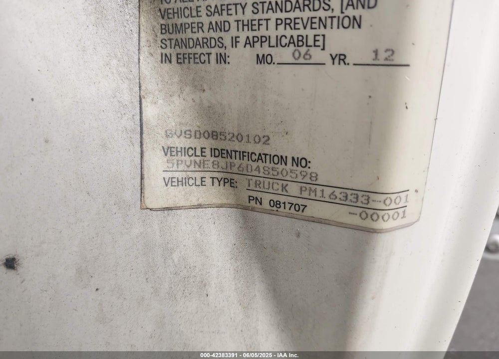 2013 HINO 258/268 VIN: 5PVNE8JP6D4S50598