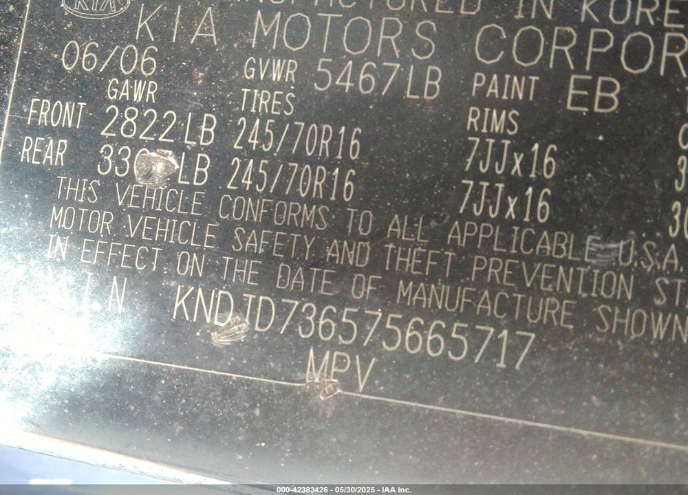 2007 KIA SORENTO EX VIN: KNDJD736575665717