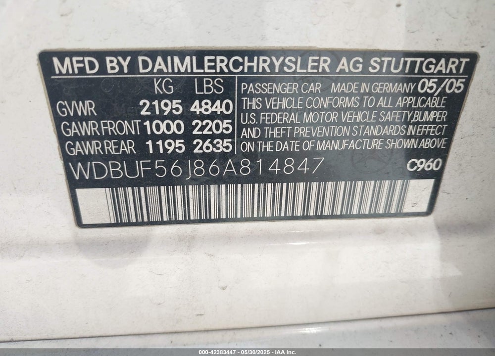 2006 MERCEDES-BENZ E 350 VIN: WDBUF56J86A814847