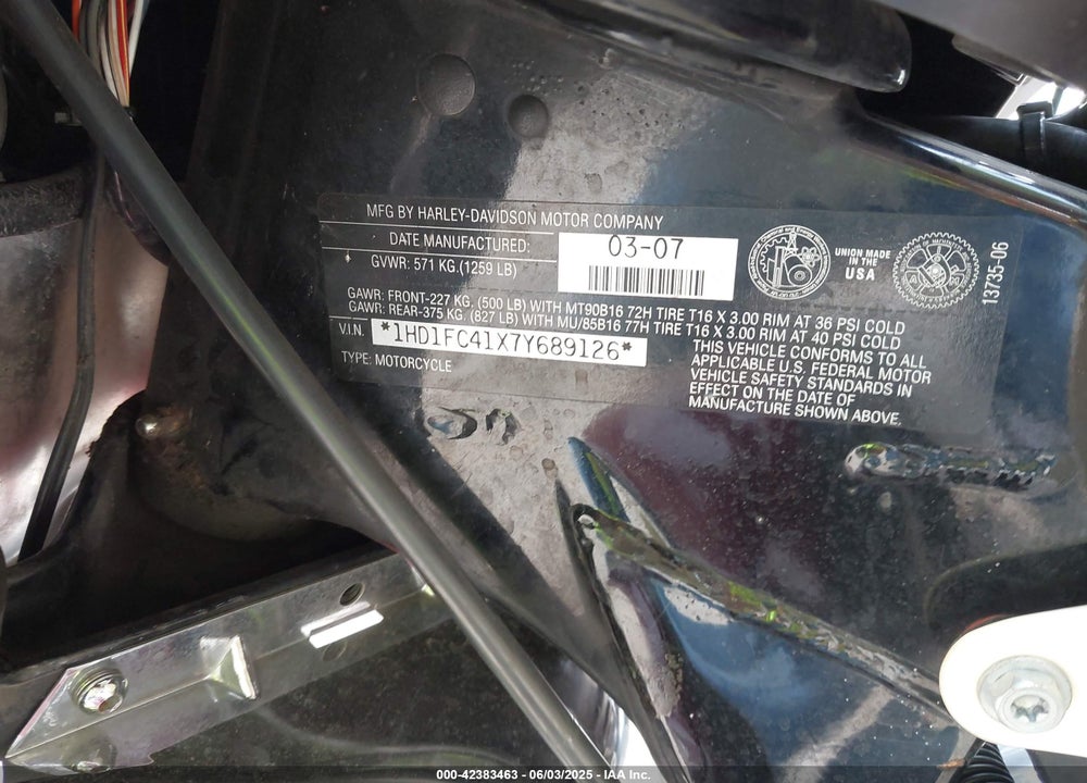 2007 HARLEY-DAVIDSON FLHTCUI VIN: 1HD1FC41X7Y689126