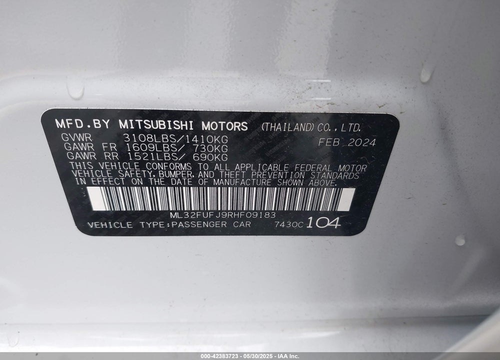 2024 MITSUBISHI MIRAGE G4 VIN: ML32FUFJ9RHF09183
