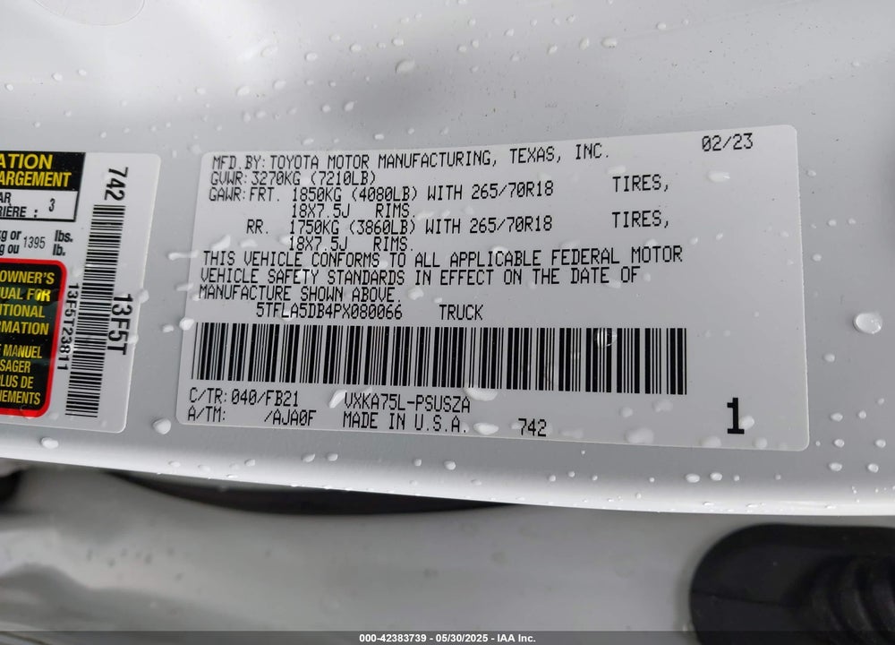 2023 TOYOTA TUNDRA SR5 VIN: 5TFLA5DB4PX080066