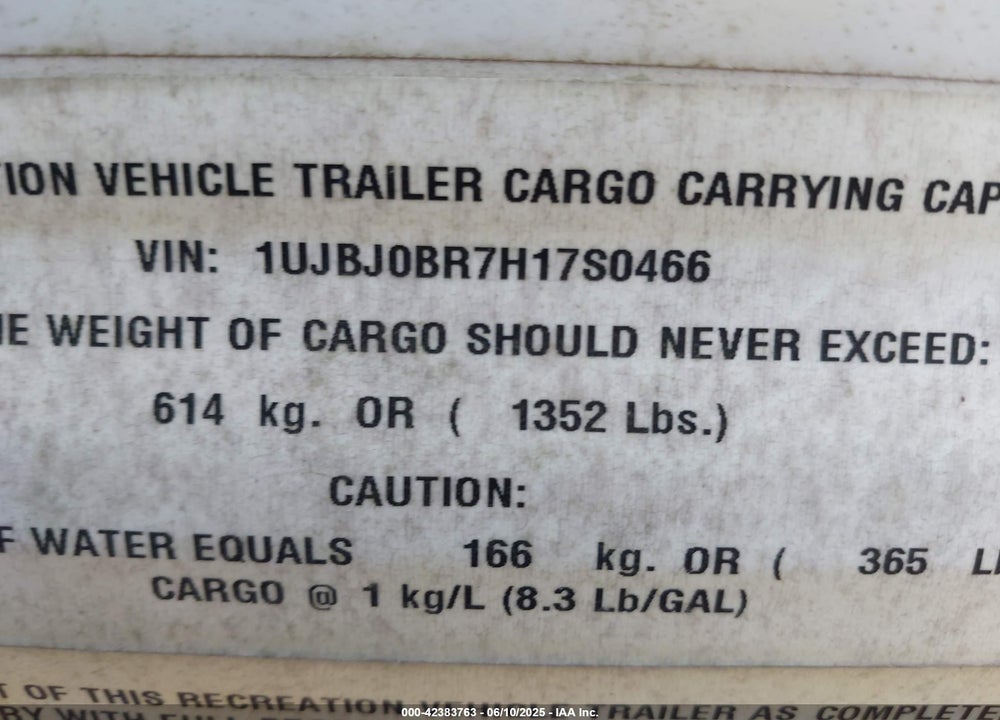 2017 JAYCO JAYFLIGHT VIN: 1UJBJ0BR7H17S0466