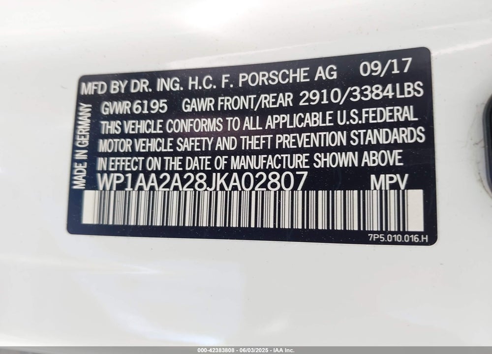 2018 PORSCHE CAYENNE PLATINUM EDITION VIN: WP1AA2A28JKA02807