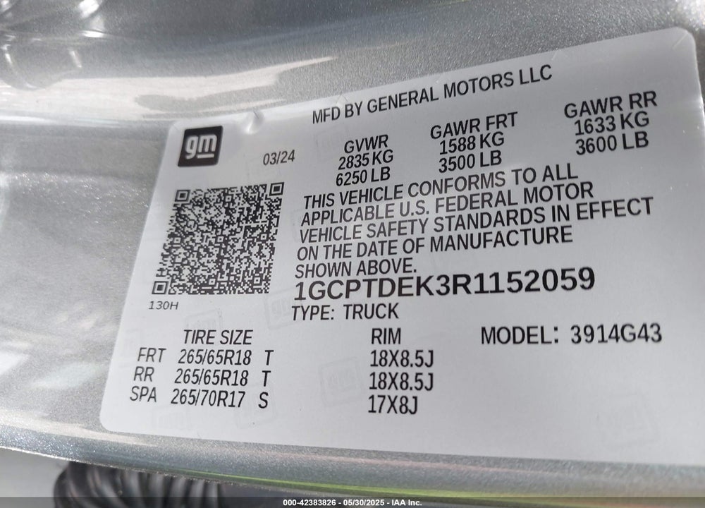 2024 CHEVROLET COLORADO VIN: 1GCPTDEK3R1152059