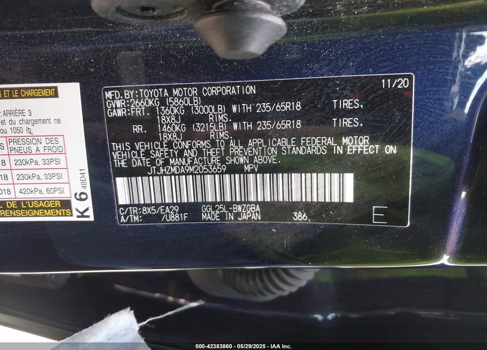2021 LEXUS RX 350 VIN: JTJHZMDA9M2053659