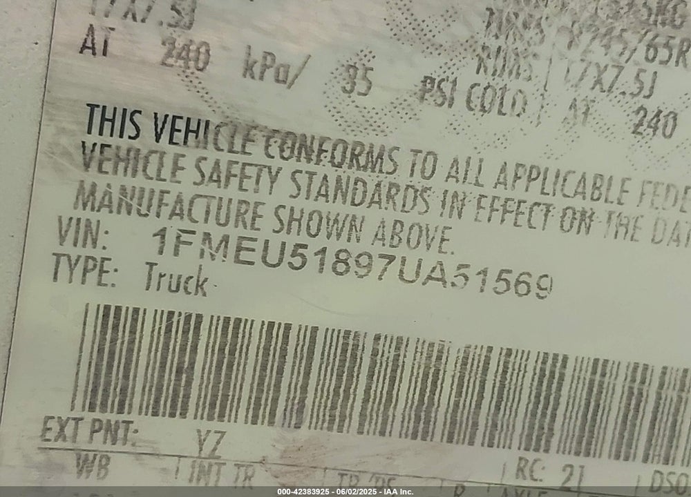2007 FORD EXPLORER SPORT TRAC VIN: 1FMEU51897UA51569