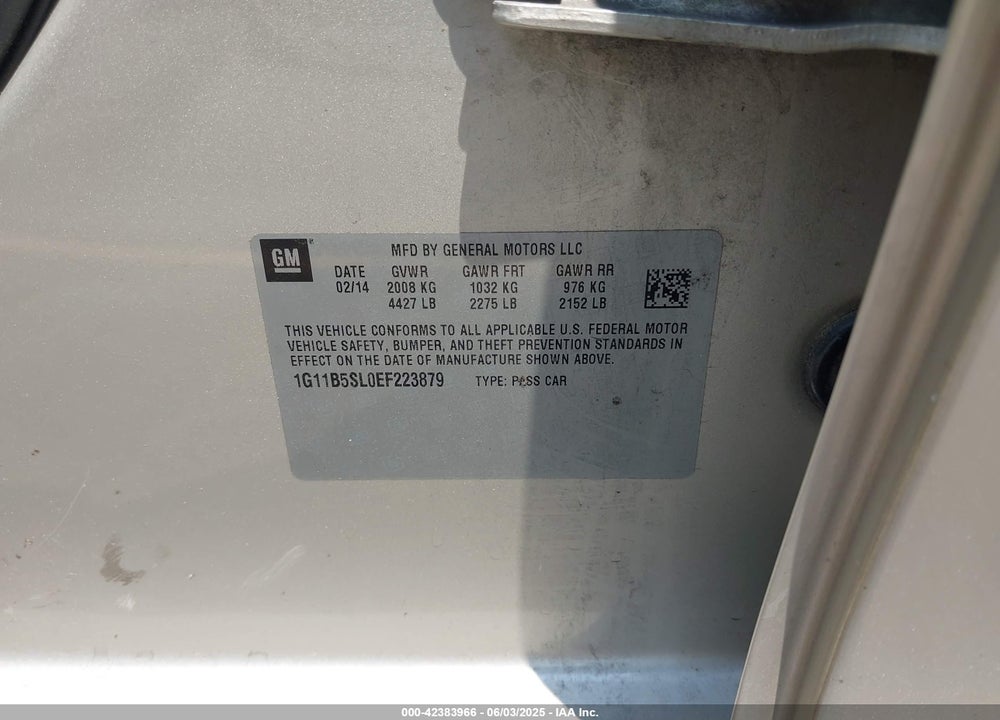 2014 CHEVROLET MALIBU VIN: 1G11B5SL0EF223879