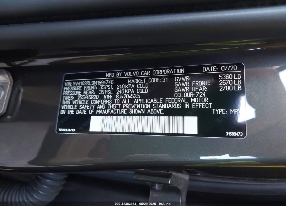2021 VOLVO XC60 VIN: YV4102RL9M1694746