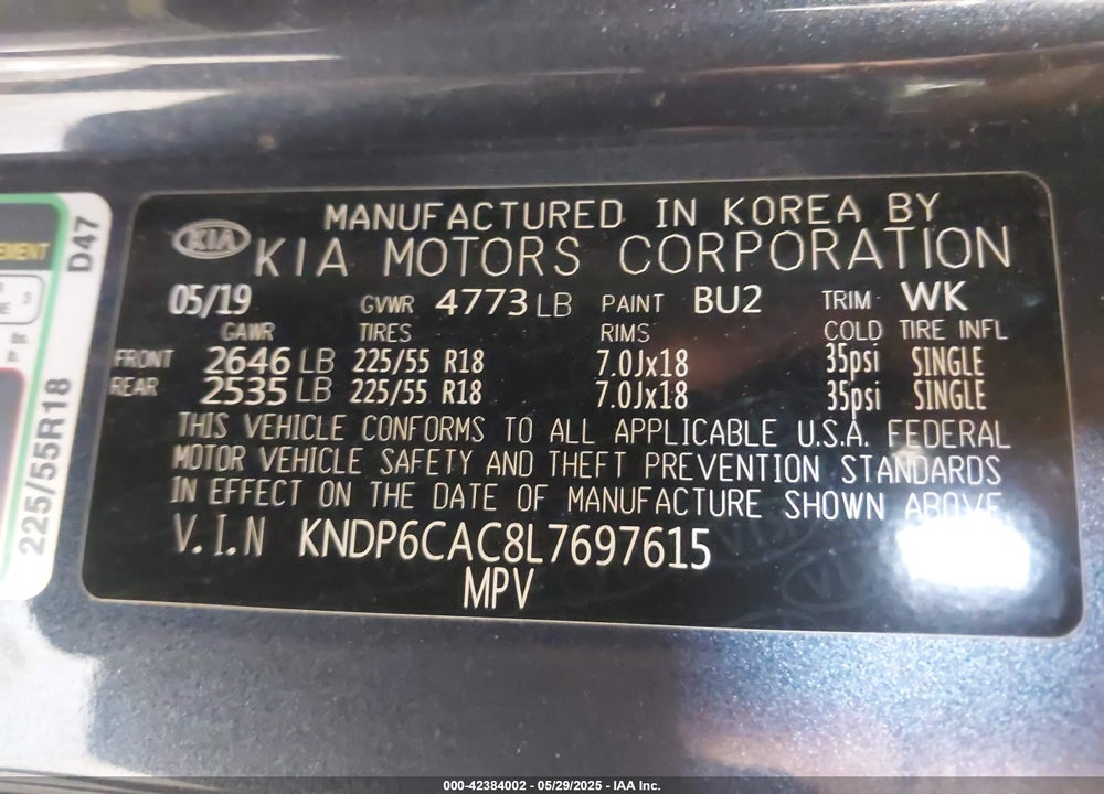 2020 KIA SPORTAGE VIN: KNDP6CAC8L7697615