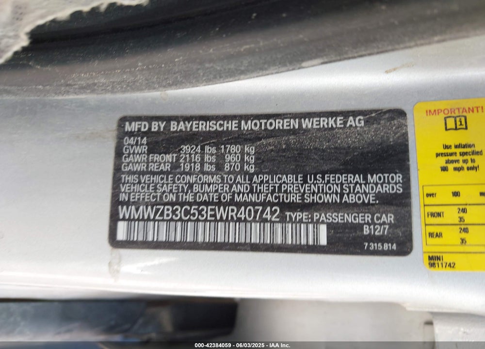 2014 MINI COUNTRYMAN COOPER VIN: WMWZB3C53EWR40742