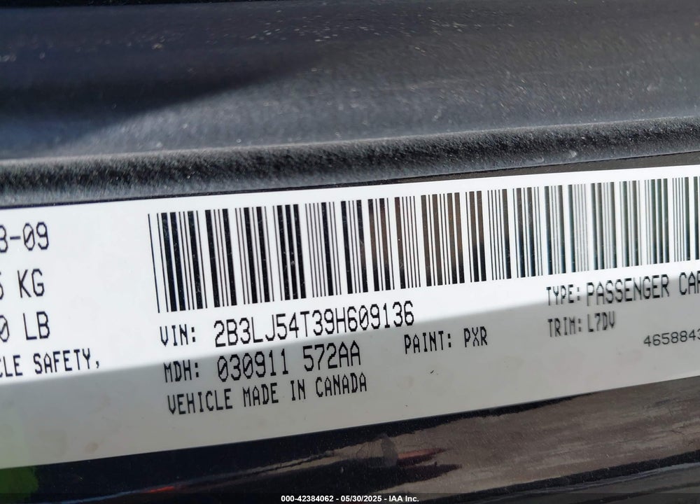 2009 DODGE CHALLENGER VIN: 2B3LJ54T39H609136