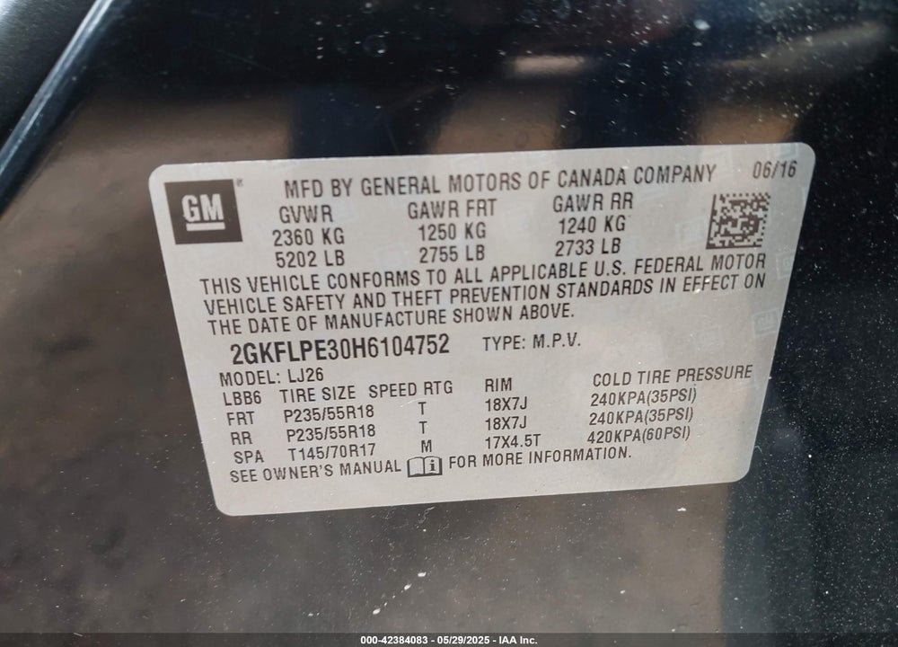 2017 GMC TERRAIN VIN: 2GKFLPE30H6104752