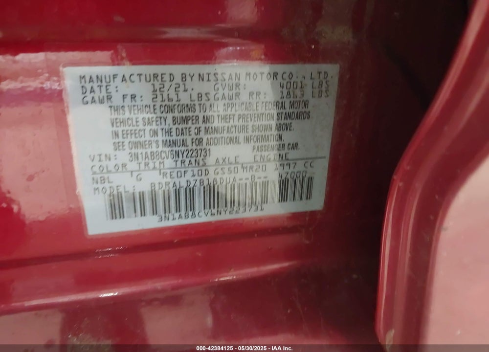2022 NISSAN SENTRA VIN: 3N1AB8CV6NY223731