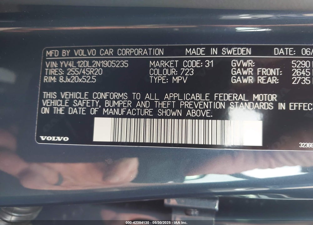 2022 VOLVO XC60 VIN: YV4L12DL2N1905235