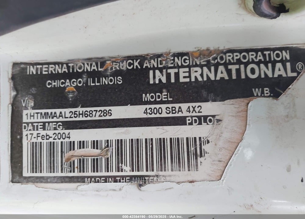 2005 INTERNATIONAL 4000 VIN: 1HTMMAAL25H687286