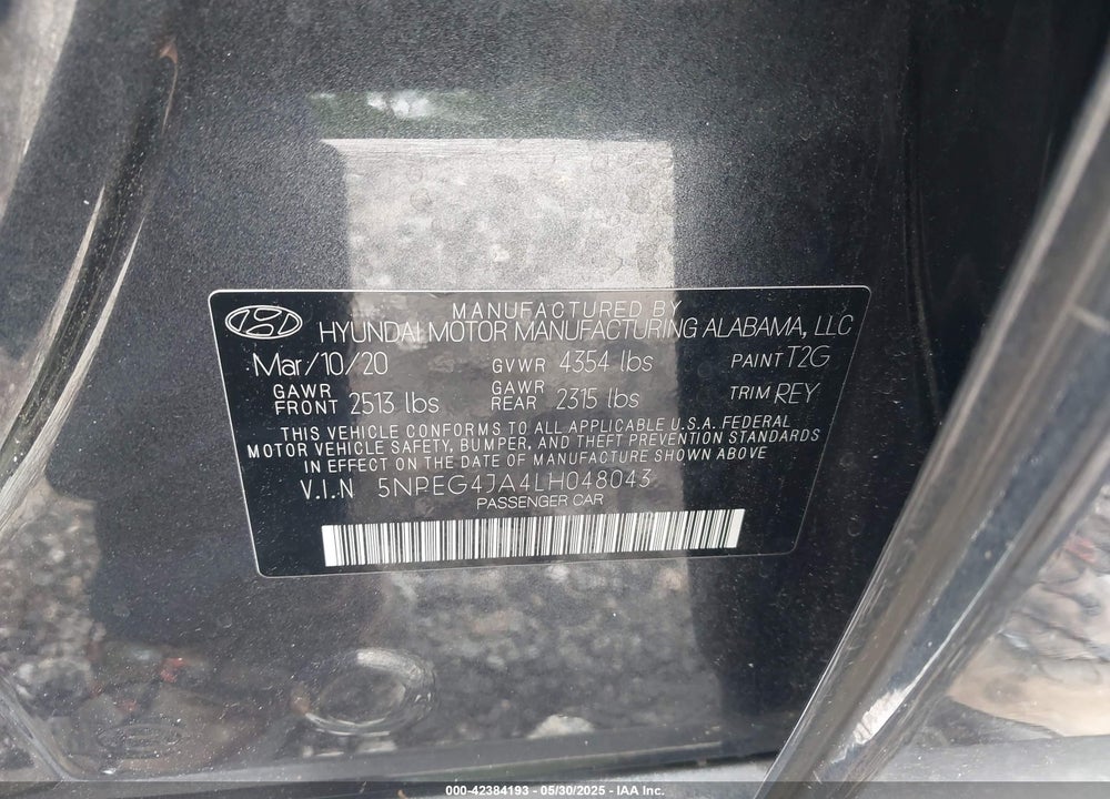 2020 HYUNDAI SONATA VIN: 5NPEG4JA4LH048043