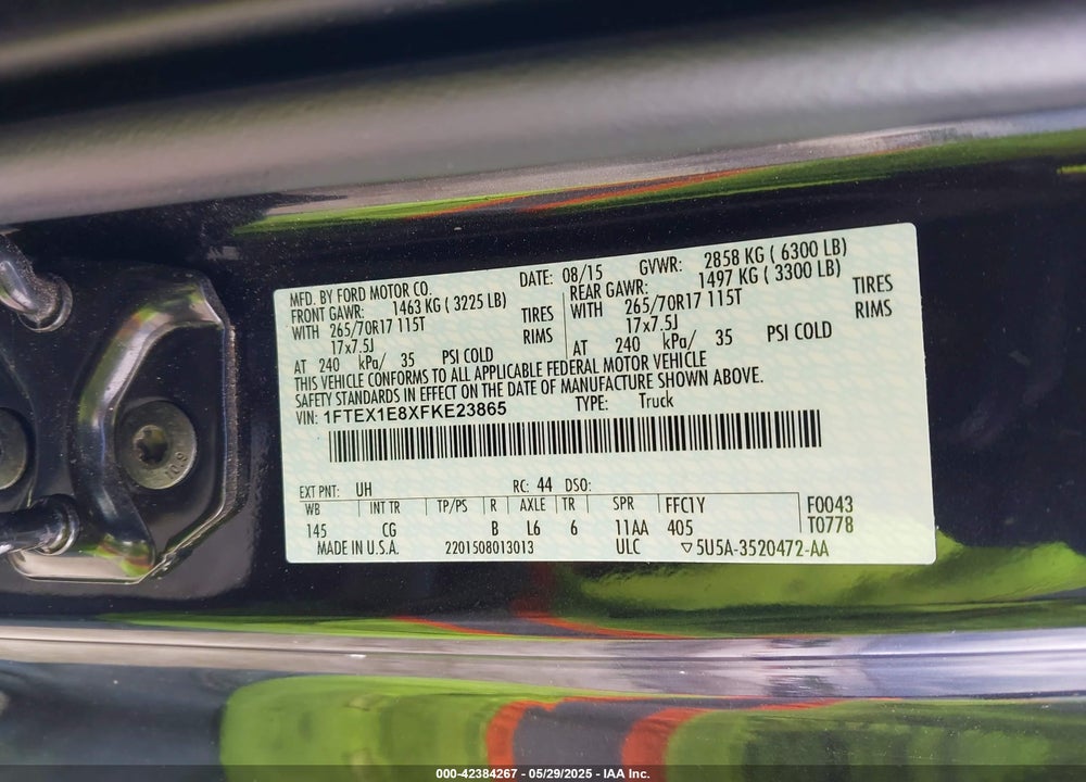 2015 FORD F-150 VIN: 1FTEX1E8XFKE23865