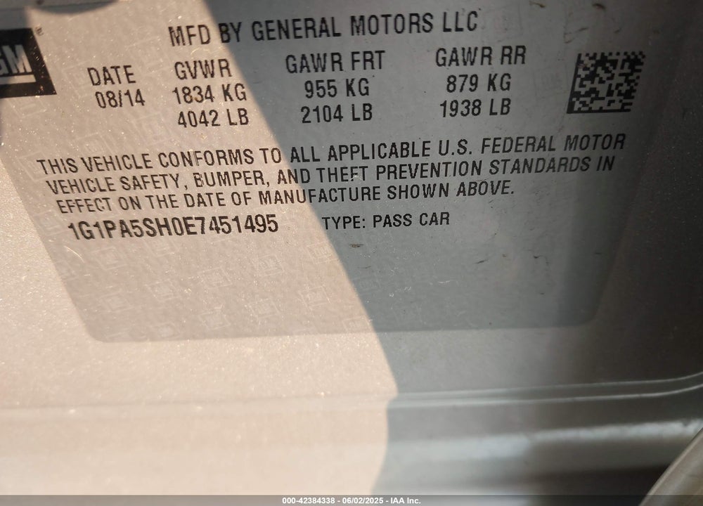 2014 CHEVROLET CRUZE LS AUTO VIN: 1G1PA5SH0E7451495