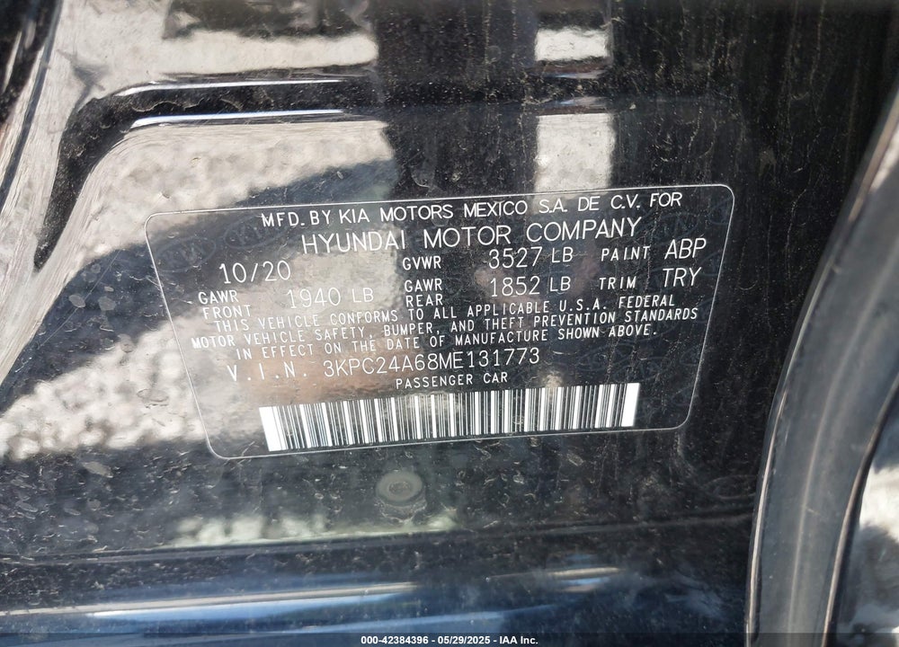2021 HYUNDAI ACCENT VIN: 3KPC24A68ME131773