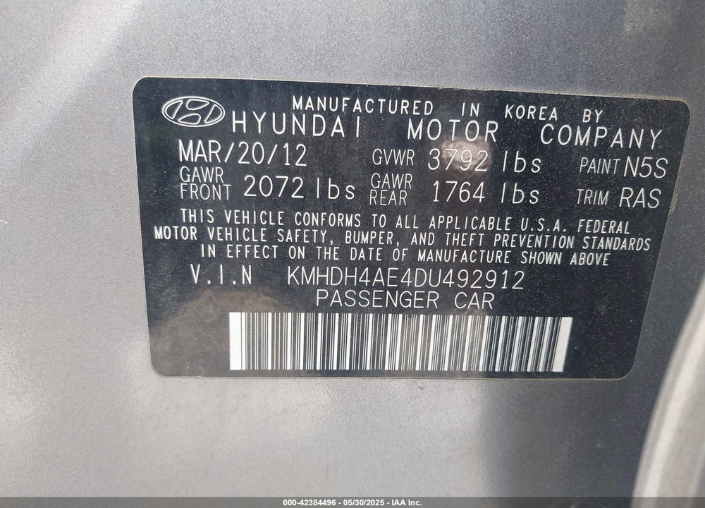 2013 HYUNDAI ELANTRA GLS VIN: KMHDH4AE4DU492912