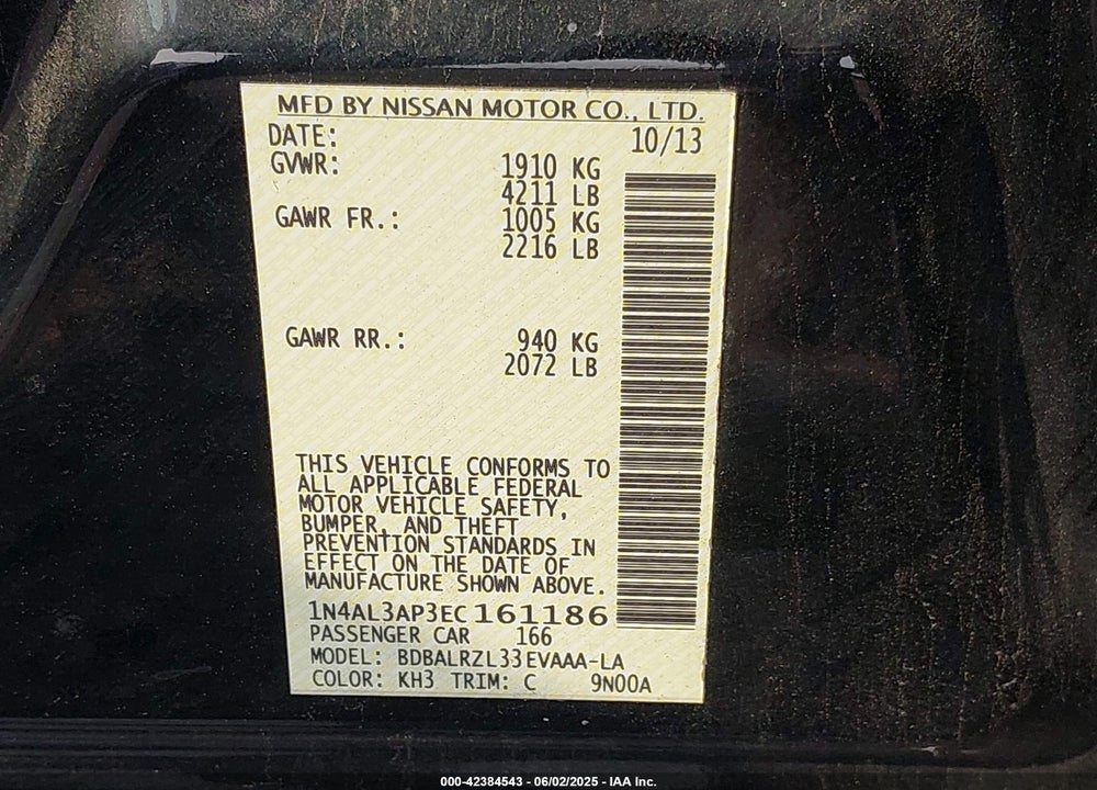 2014 NISSAN ALTIMA 2.5 S VIN: 1N4AL3AP3EC161186