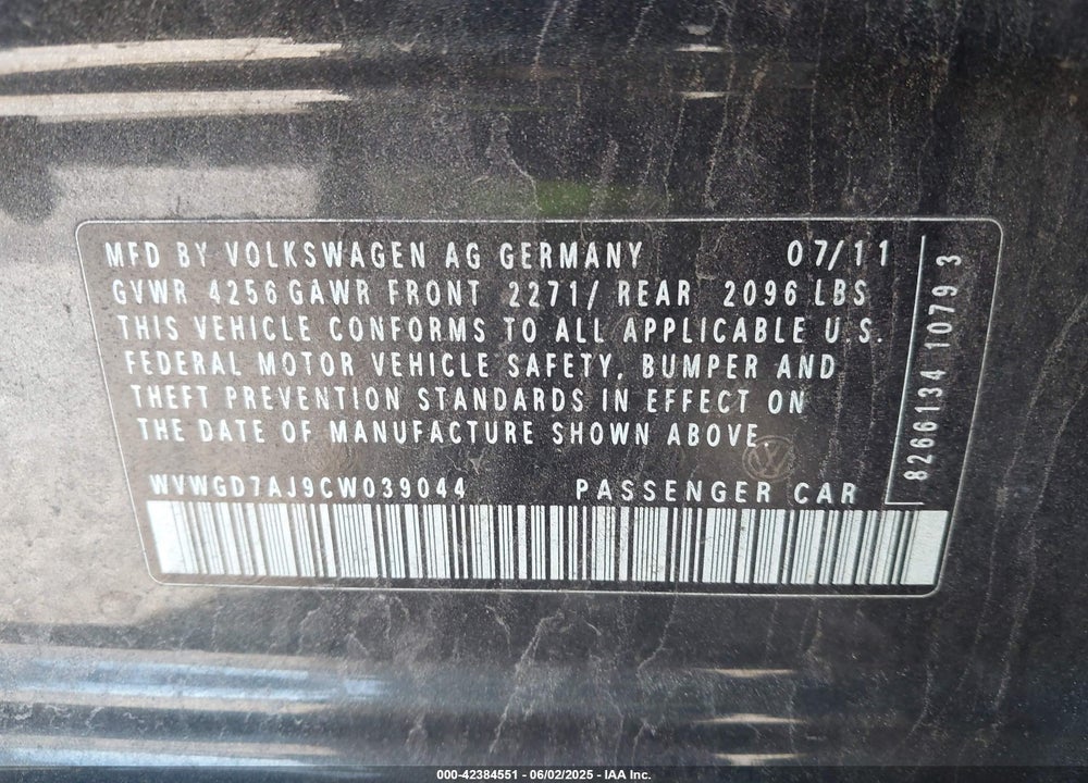 2012 VOLKSWAGEN GTI VIN: WVWGD7AJ9CW039044