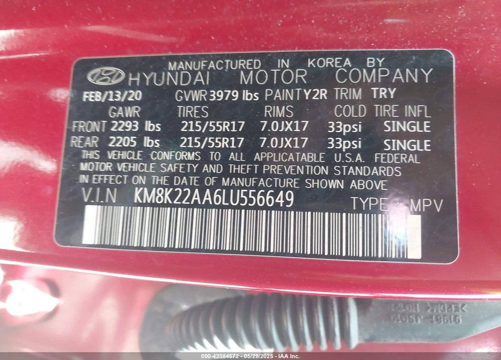 2020 HYUNDAI KONA SEL VIN: KM8K22AA6LU556649