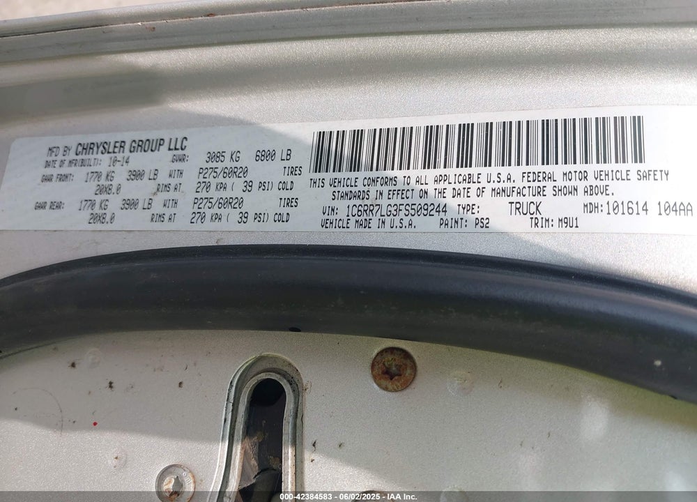 2015 RAM 1500 VIN: 1C6RR7LG3FS509244