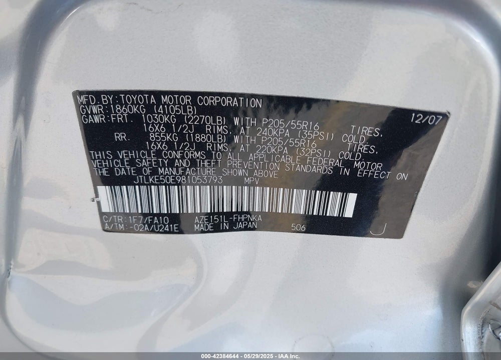 2008 SCION XB VIN: JTLKE50E981053793