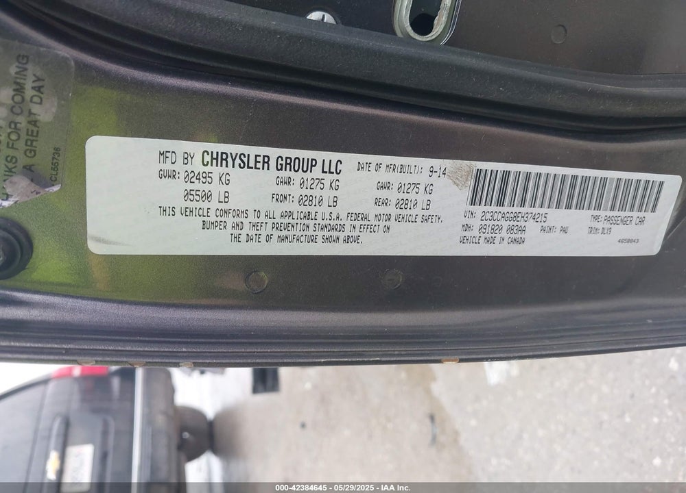 2014 CHRYSLER 300 VIN: 2C3CCAGG8EH374215