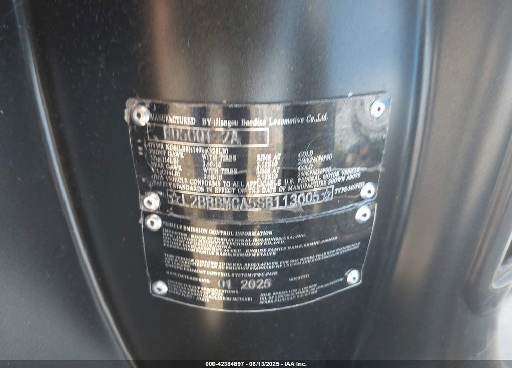 2025 BAODI MOTORCYCLE VIN: L2BB8MCA5SB113005