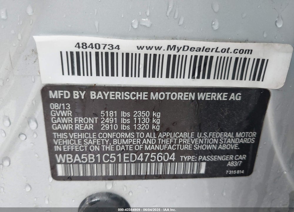 2014 BMW 535 VIN: WBA5B1C51ED475604