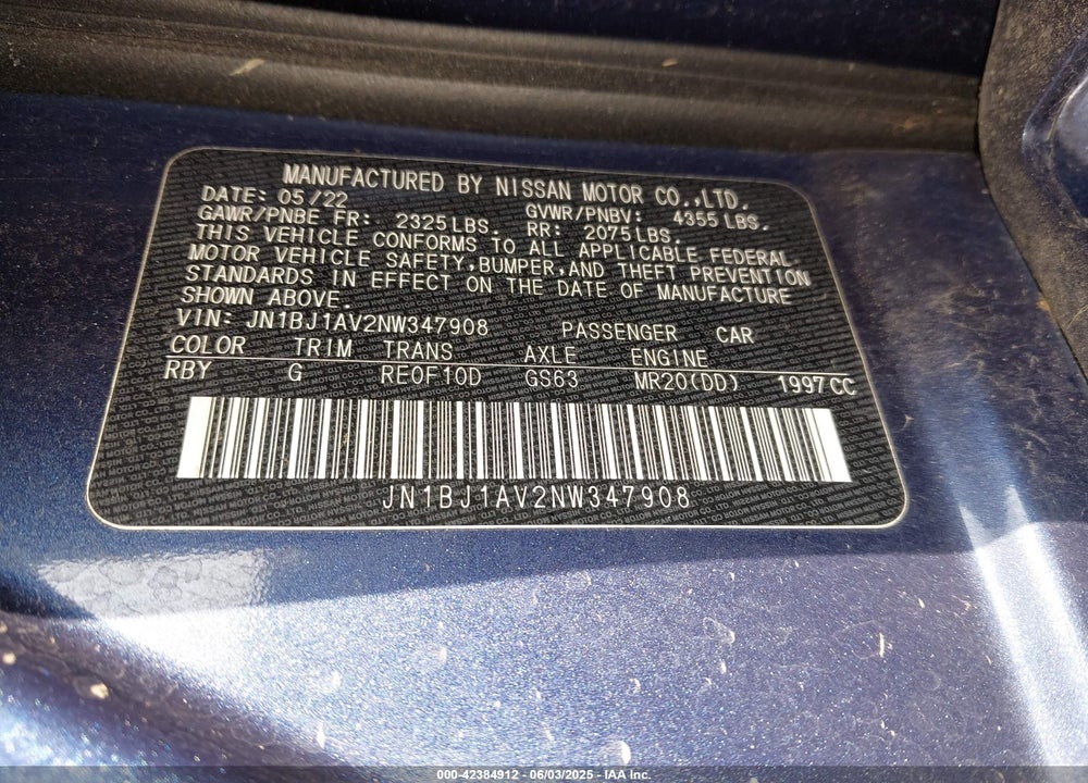 2022 NISSAN ROGUE SPORT VIN: JN1BJ1AV2NW347908