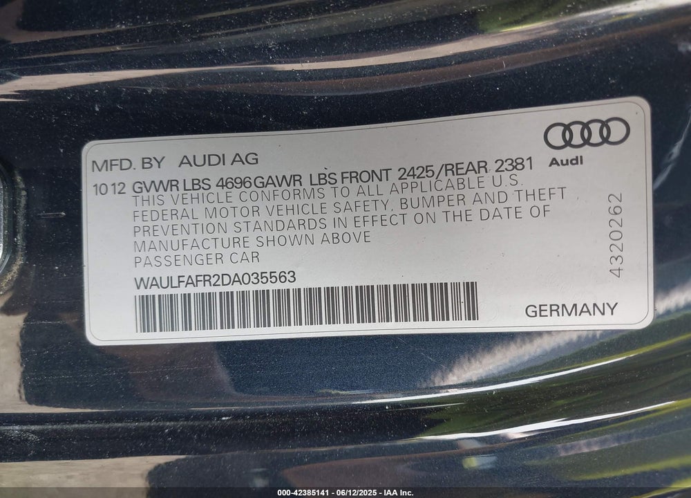 2013 AUDI A5 2.0T PREMIUM VIN: WAULFAFR2DA035563