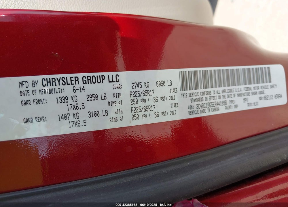 2014 CHRYSLER TOWN & COUNTRY TOURING VIN: 2C4RC1BG5ER441098