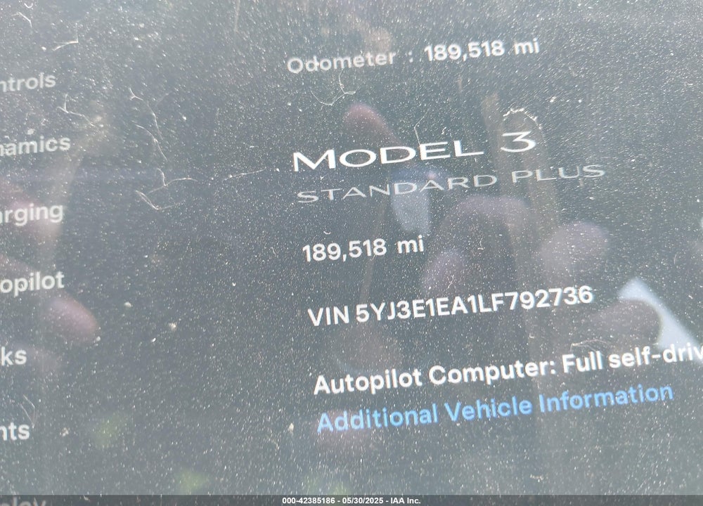 2020 TESLA MODEL 3 VIN: 5YJ3E1EA1LF792736