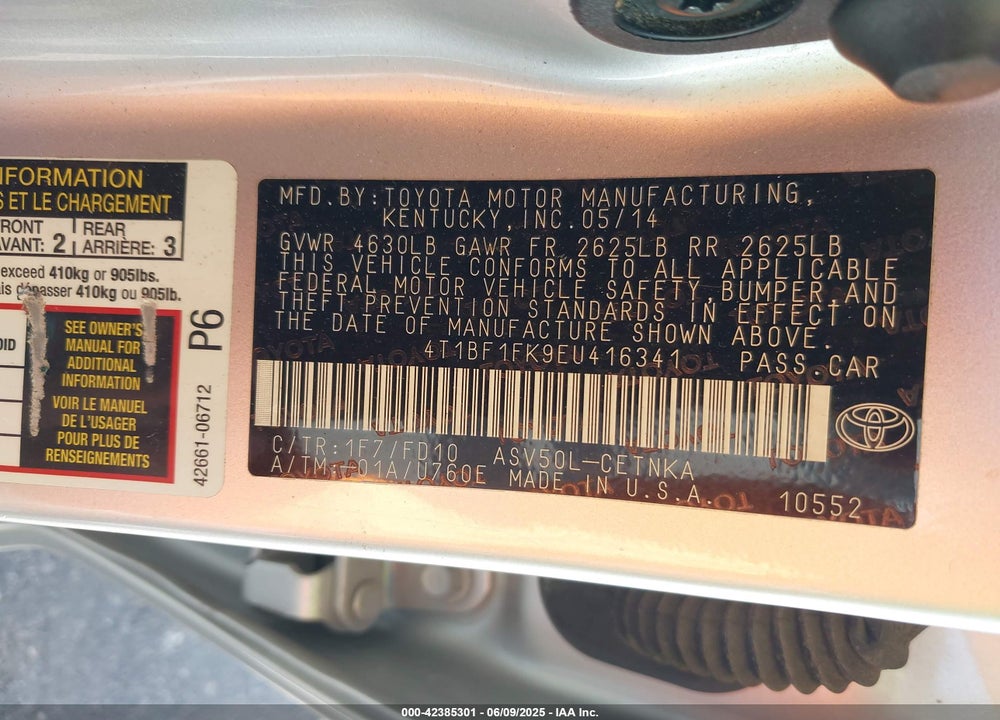 2014 TOYOTA CAMRY VIN: 4T1BF1FK9EU416341