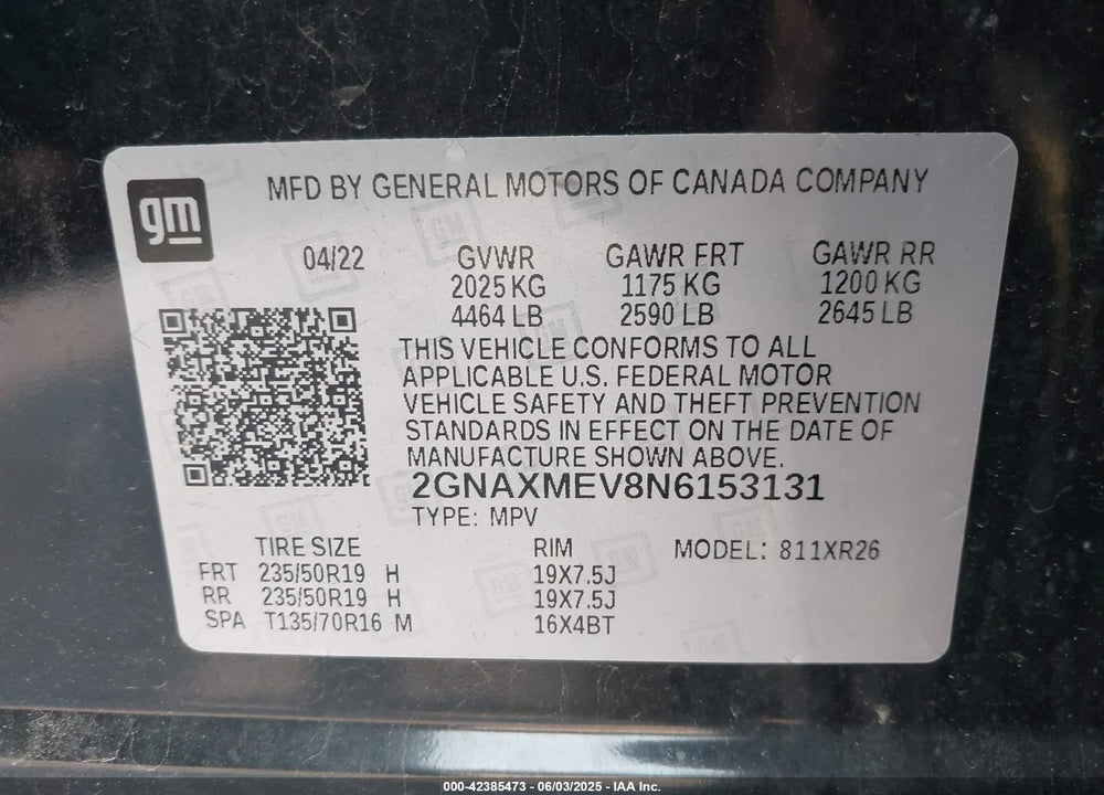 2022 CHEVROLET EQUINOX FWD RS VIN: 2GNAXMEV8N6153131