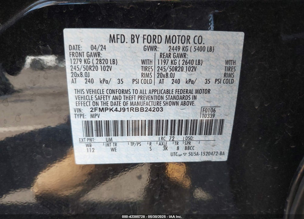 2024 FORD EDGE VIN: 2FMPK4J91RBB24203