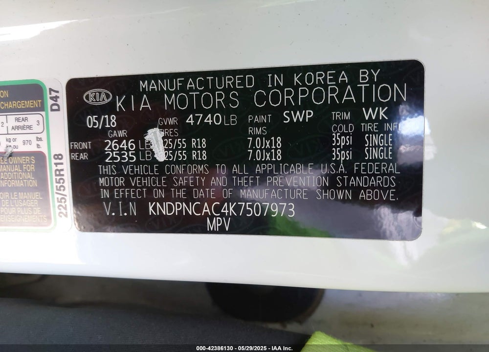 2019 KIA SPORTAGE VIN: KNDPNCAC4K7507973